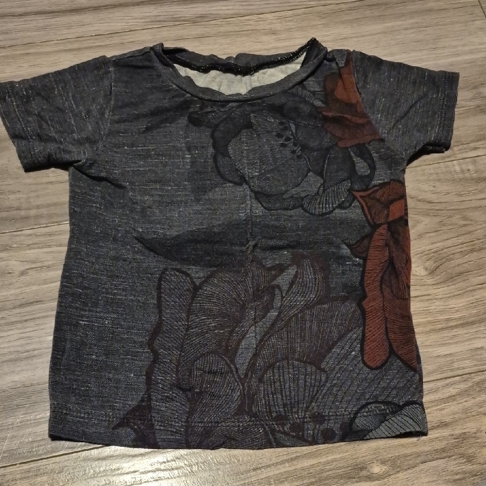 Floral Patterned Kids Shirt - Black and Brown